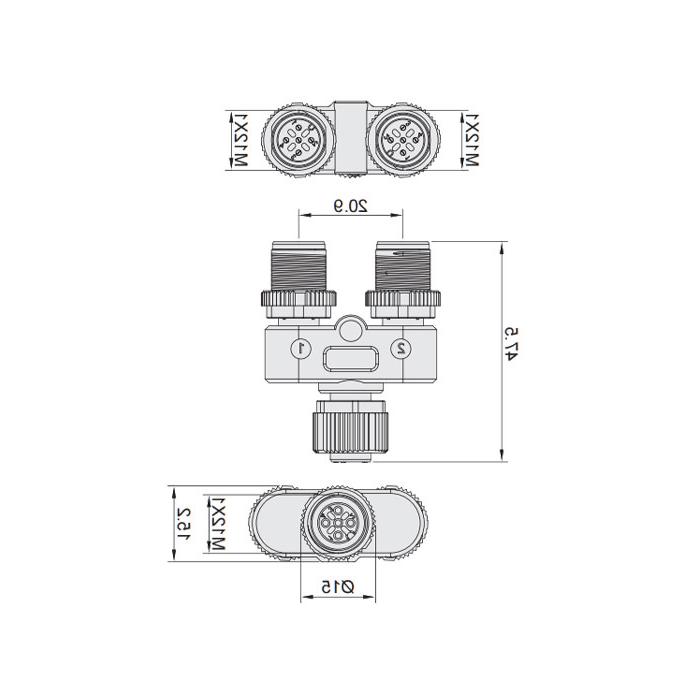 M12 5Pin母头/2M12 5Pin公头、三通接头、644446