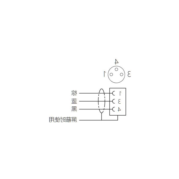 M8 3Pin、母头直型、耐高温120℃、单端预铸PUR柔性电缆、黑色护套、63H001-XXX